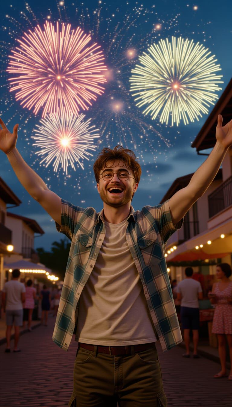 Daniel Radcliffe Celebrates: A Vibrant 3D Illustration