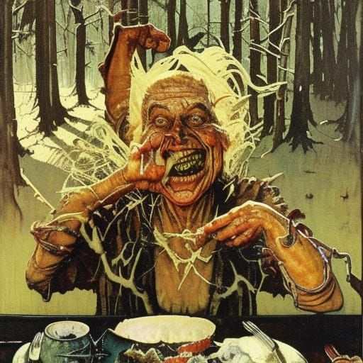 Baba Yaga's Sinister Feast in Rockwell Style