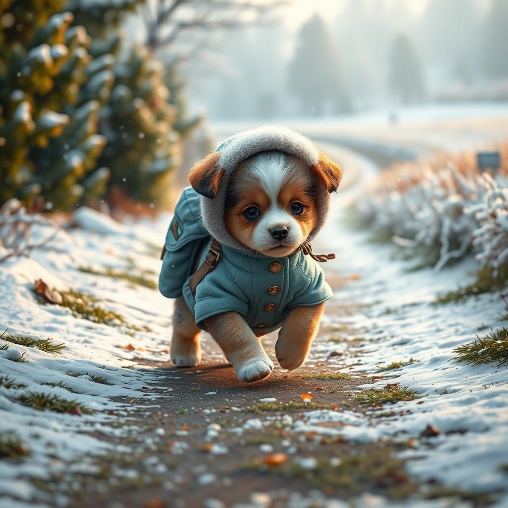 Adorable Calico Puppy in Winter Wonderland