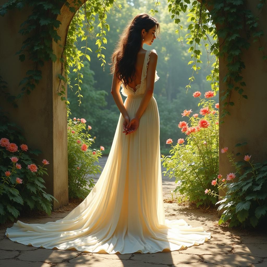 Elegant Woman in Garden, Impressionistic Style