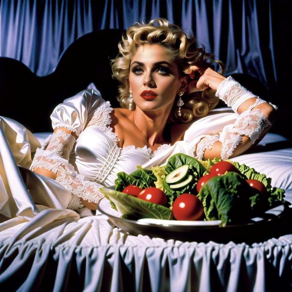 Madonna in White Lace: 1980s Hyperrealistic Portrait