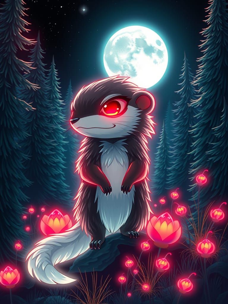 Neon Mongoose in Mystical Forest, Anime Style