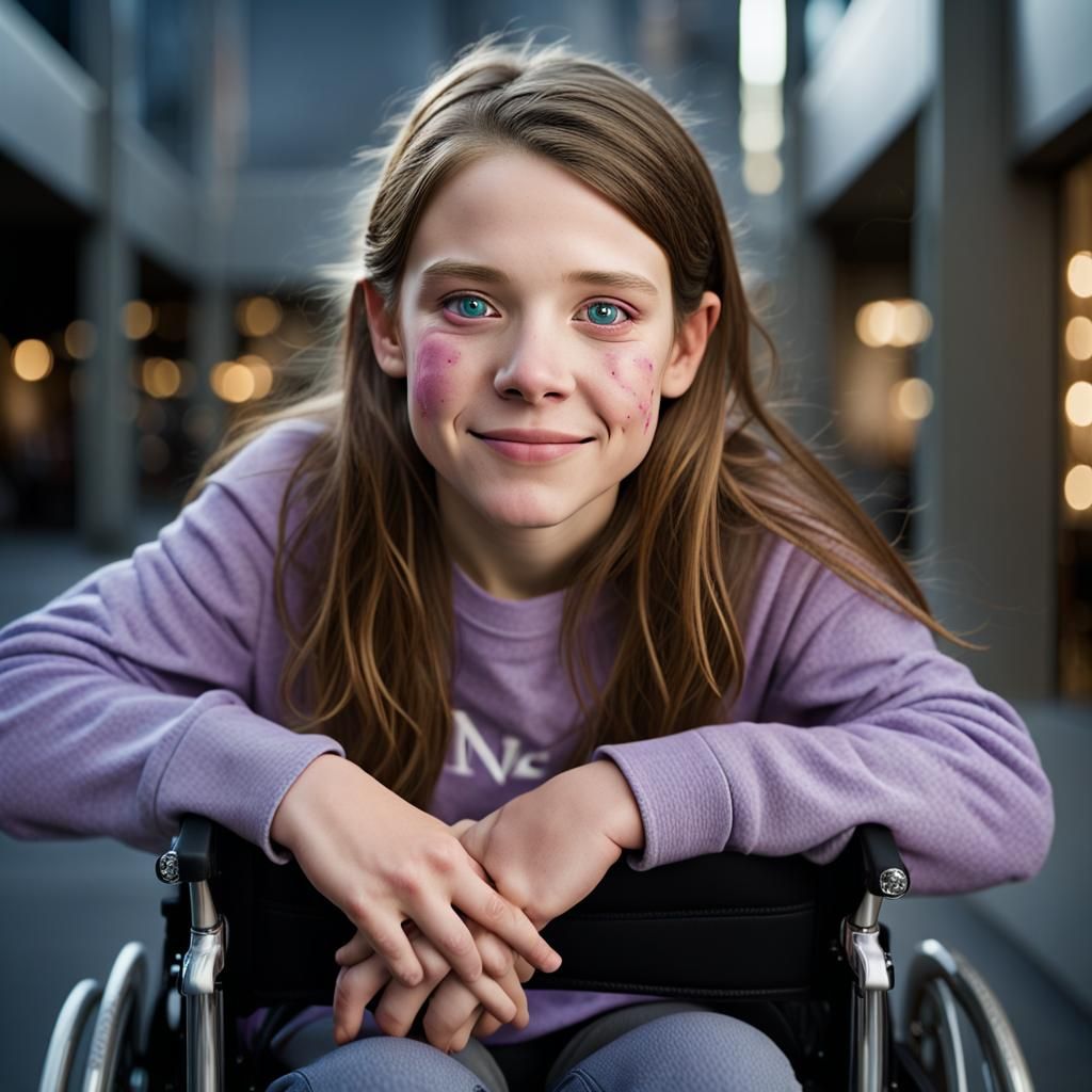 Portrait of Rett Syndrome Teenage Girl in Wheelchair