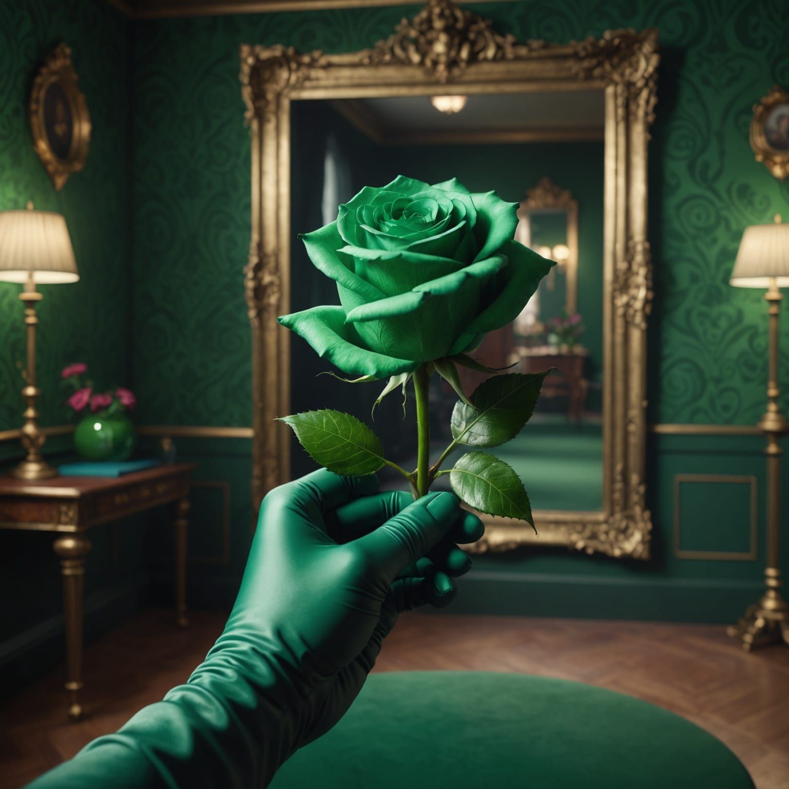 Green Rose in Glove: Detailed Matte Painting