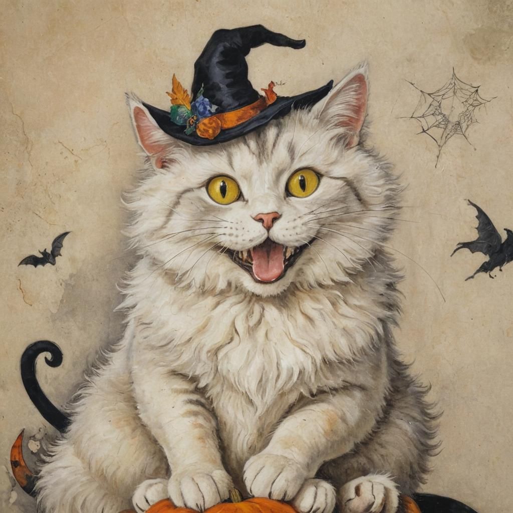 Plush Halloween Cat in Chagall and Snyders Style