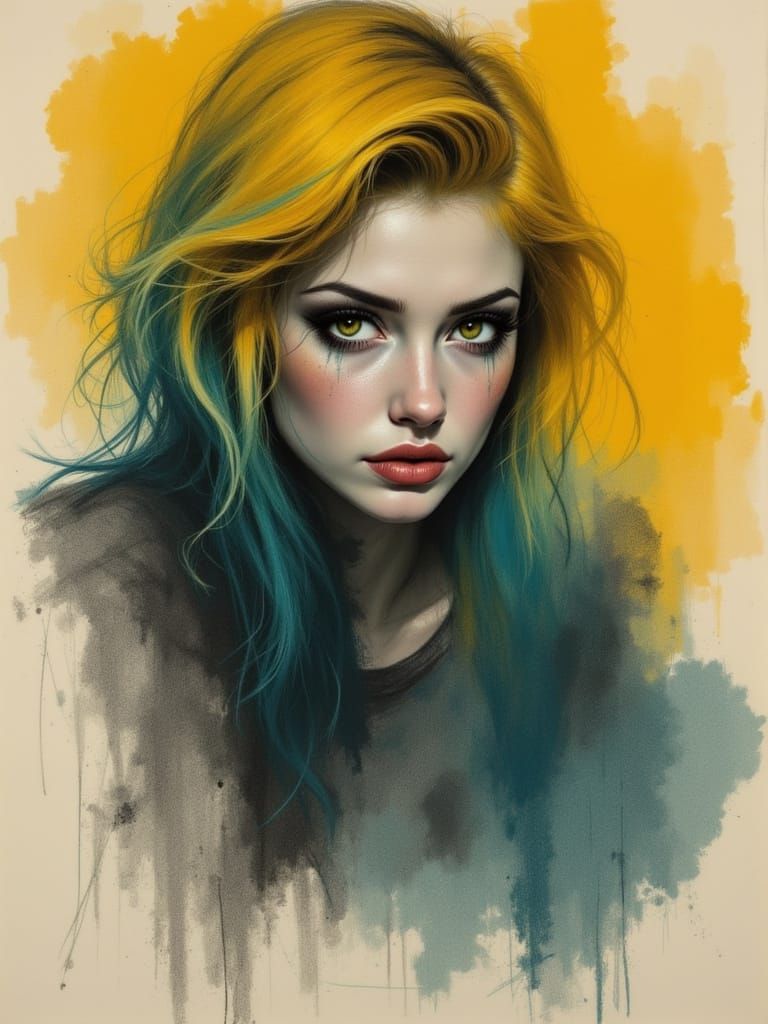 A Woman in Contemplative Sorrow, in Charcoal Sketch Style