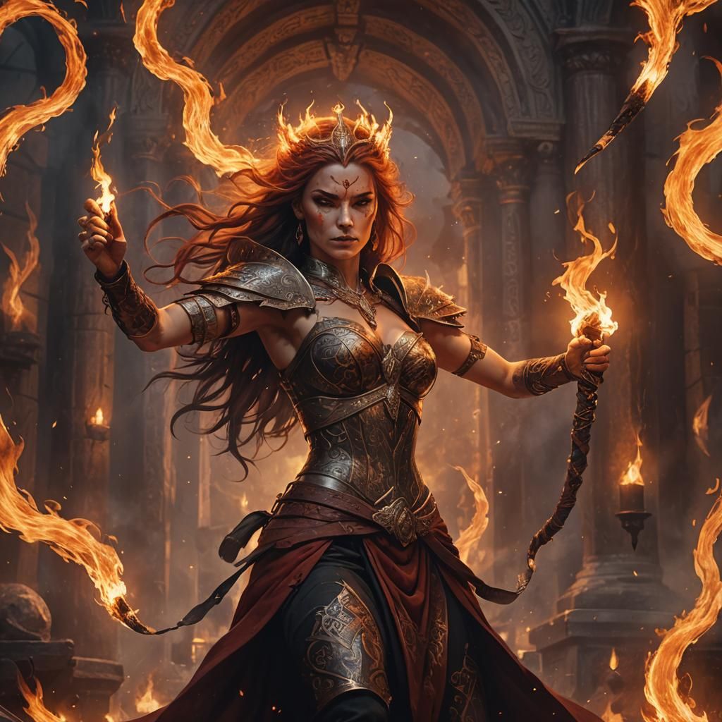 Fiery Warrior Queen in Matte Painting Style