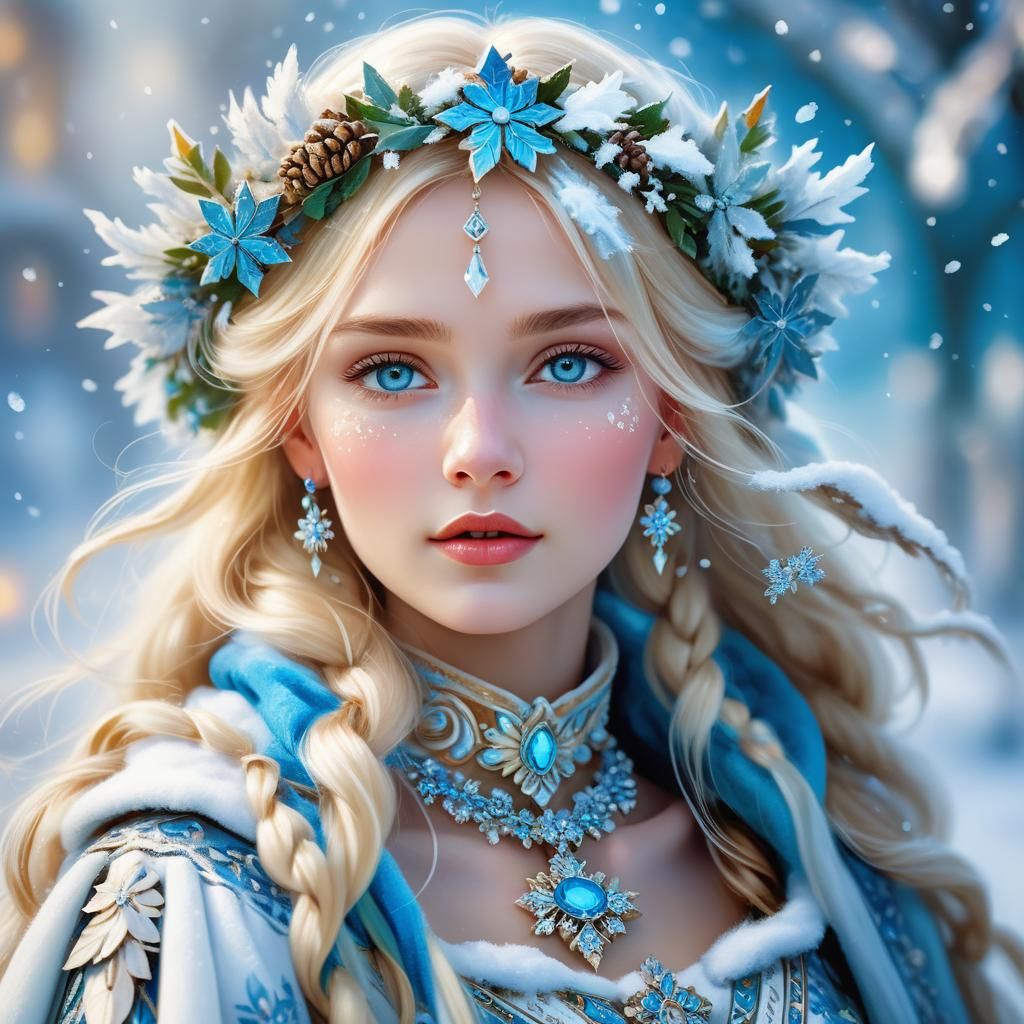 Angelic Russian Woman in Winter, Pre-Raphaelite Style