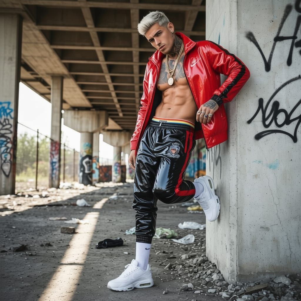 Red and Black Shiny PVC Tracksuit Jacket