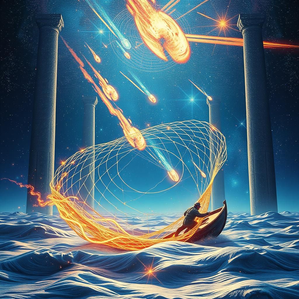 Astral Watchman Rows Through Luminous Skies