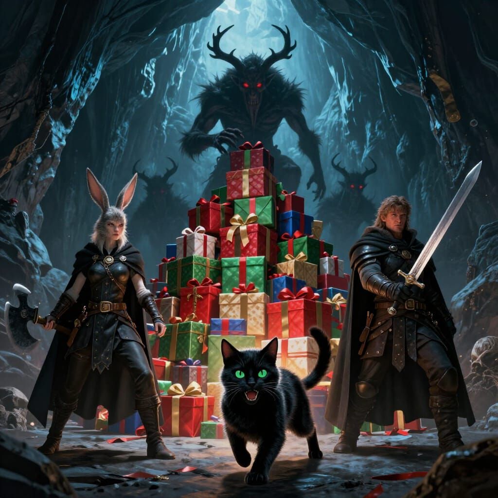 Fantasy Christmas Krampus Cave Heroes RPG Art