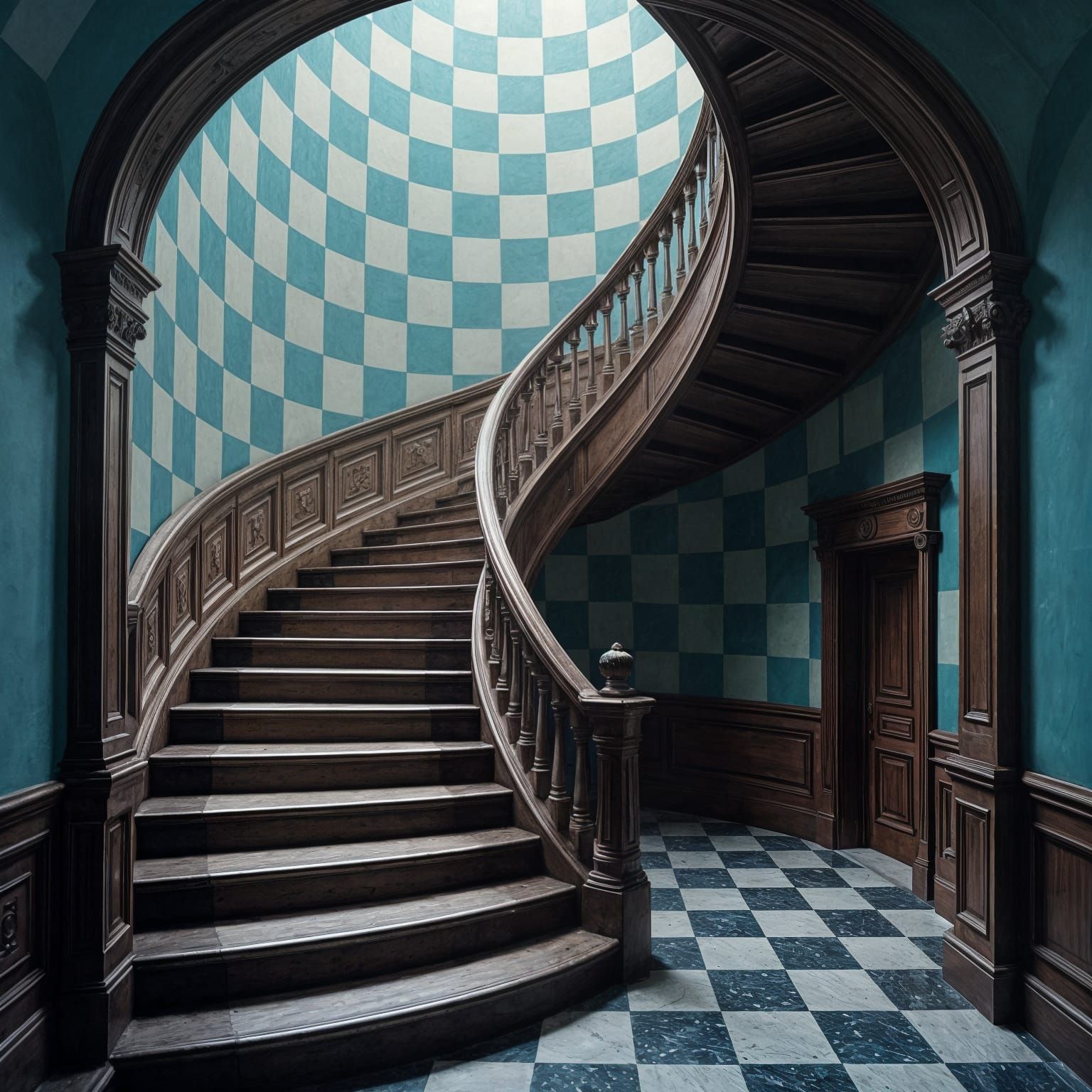 Impossible Staircase in Oil Painting Style