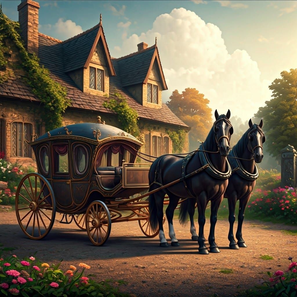 Majestic Carriage in Enchanted Garden, Rendered in Detailed ...