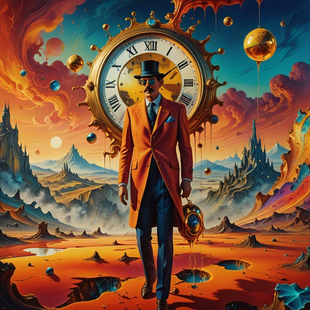 Surreal Masterpiece: Melting Clocks and Vibrant Colors