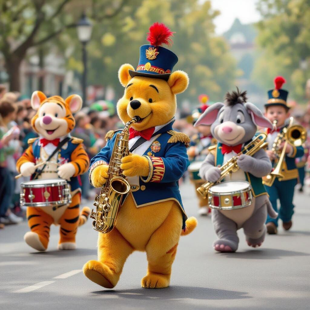 Pooh Leads Marching Band with Saxophone