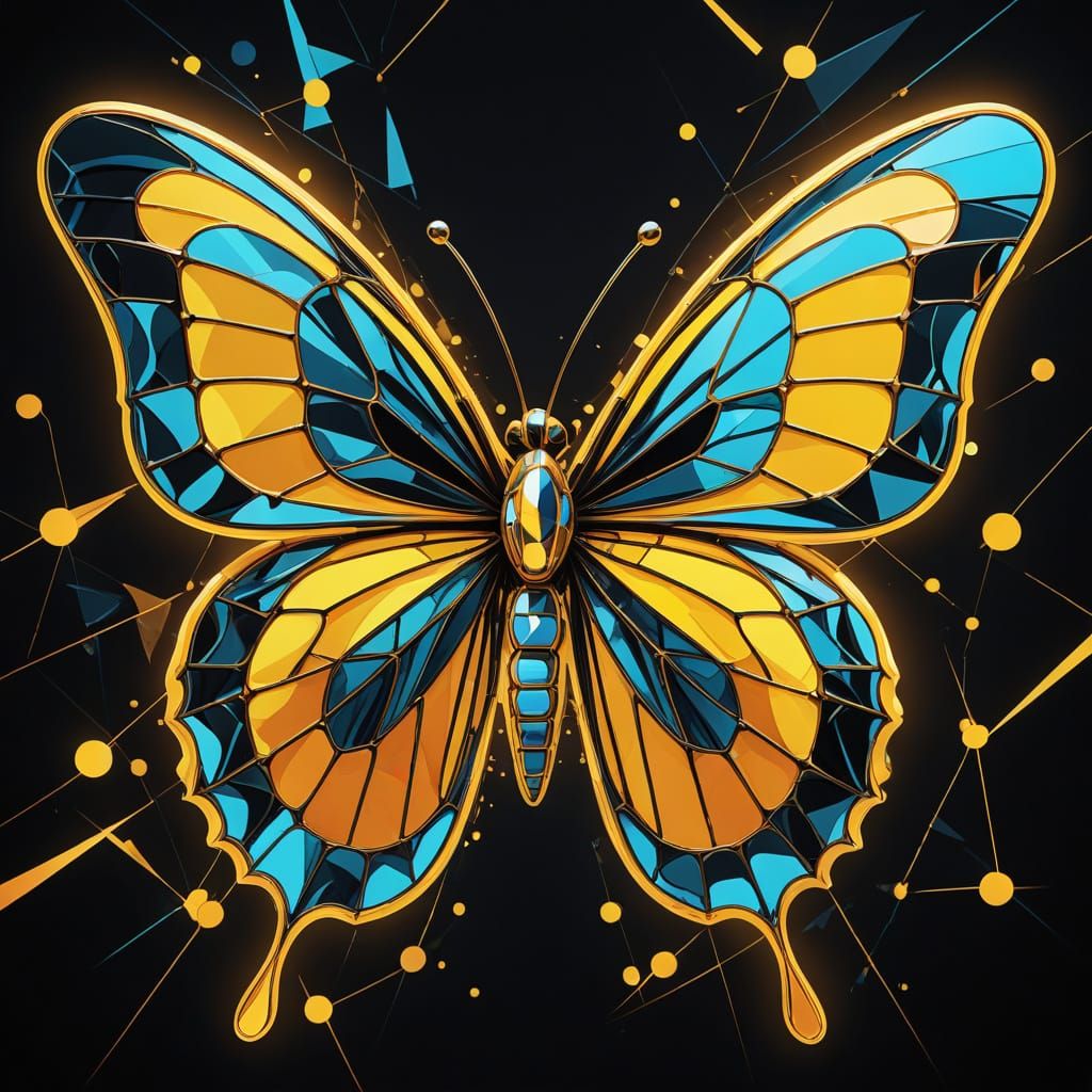 Vibrant Futuristic Butterfly in Abstract Cubism Style