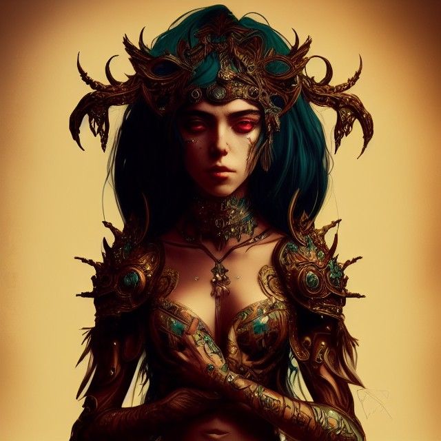 Gothic Goddess in Teal and Gold Armor