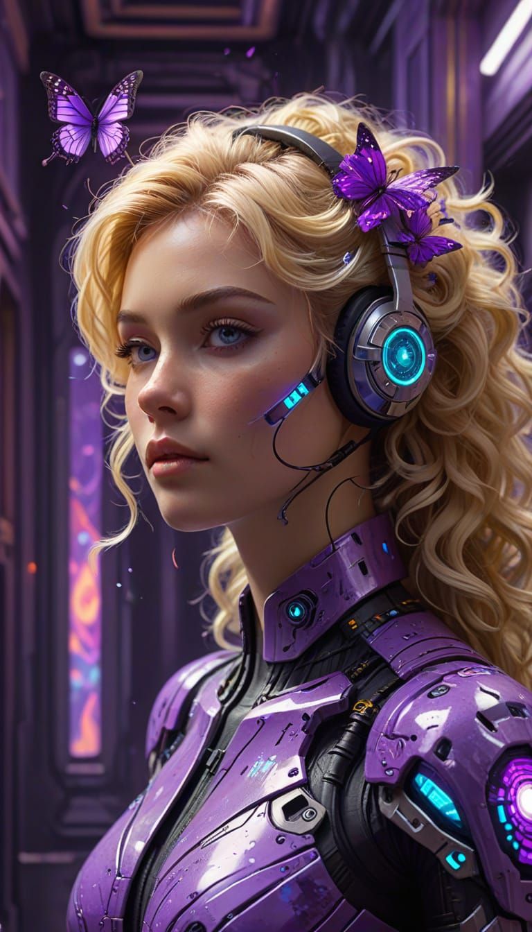 Futuristic Goddess with Neon Flowers in Gouache Style