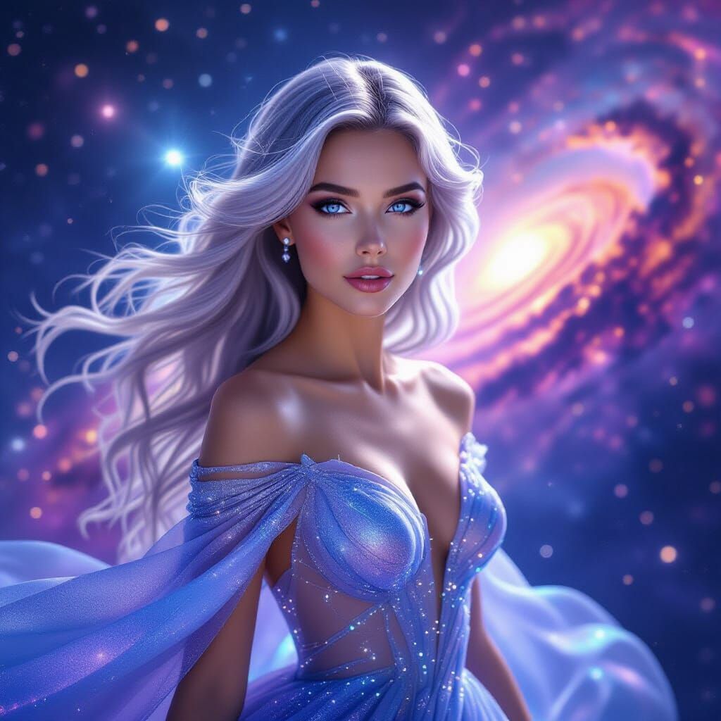 Majestic Woman in Andromeda Galaxy Digital Matte Painting