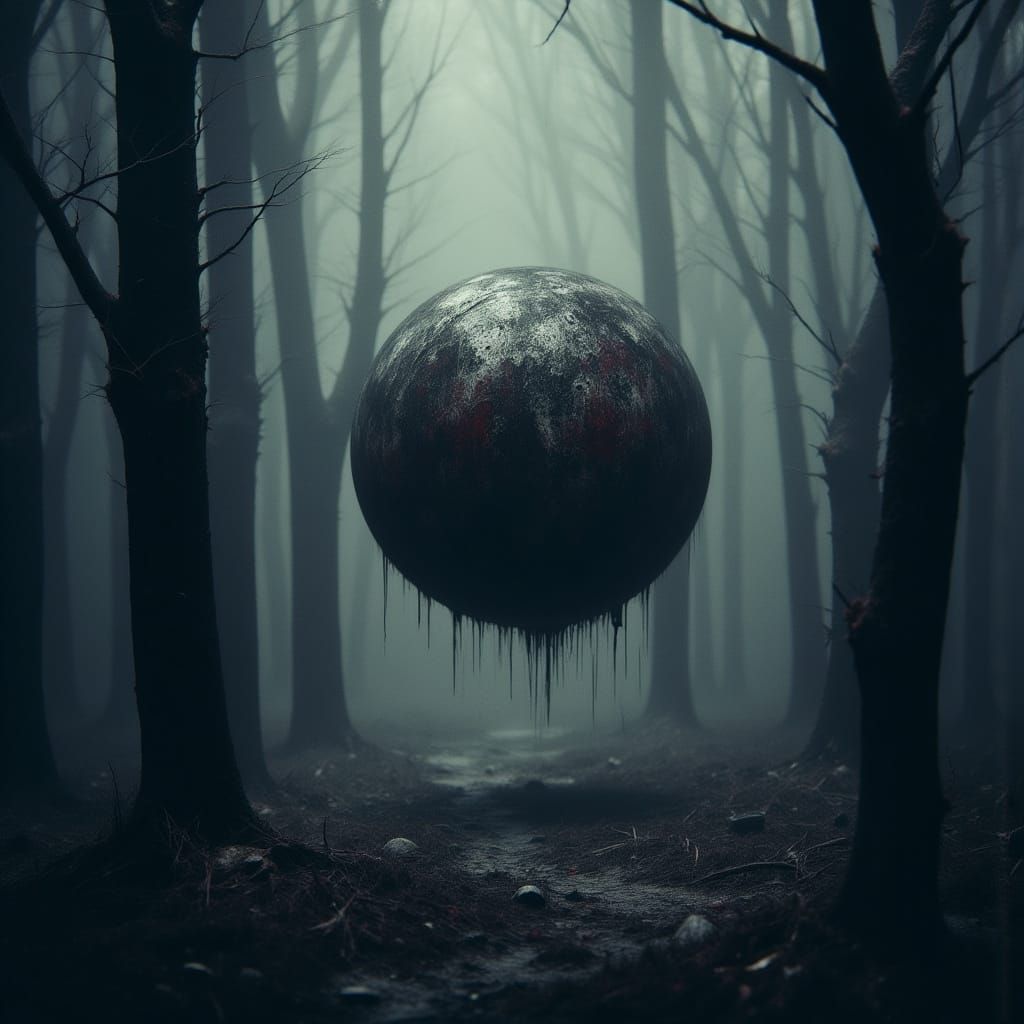 Ominous Ball Impact in Dark Horror Scenery