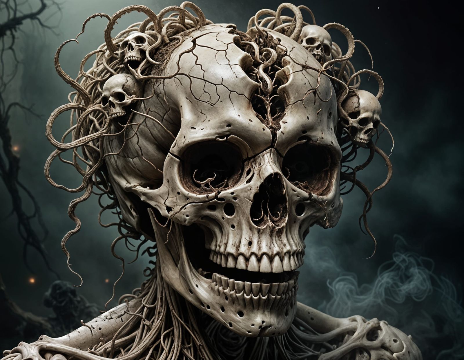 Eerie Skull Heart with Crawling Worms