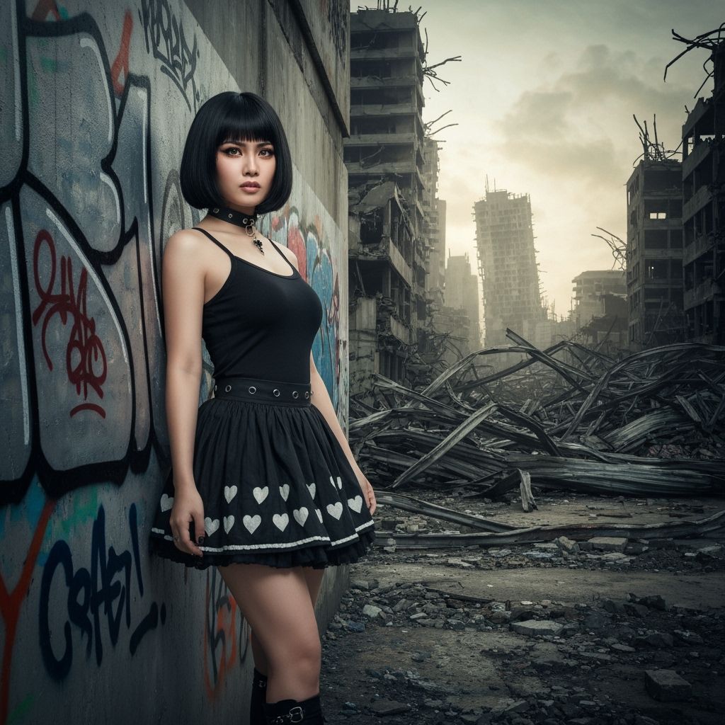 Yami Kawaii Woman in Post-Apocalyptic Cityscape