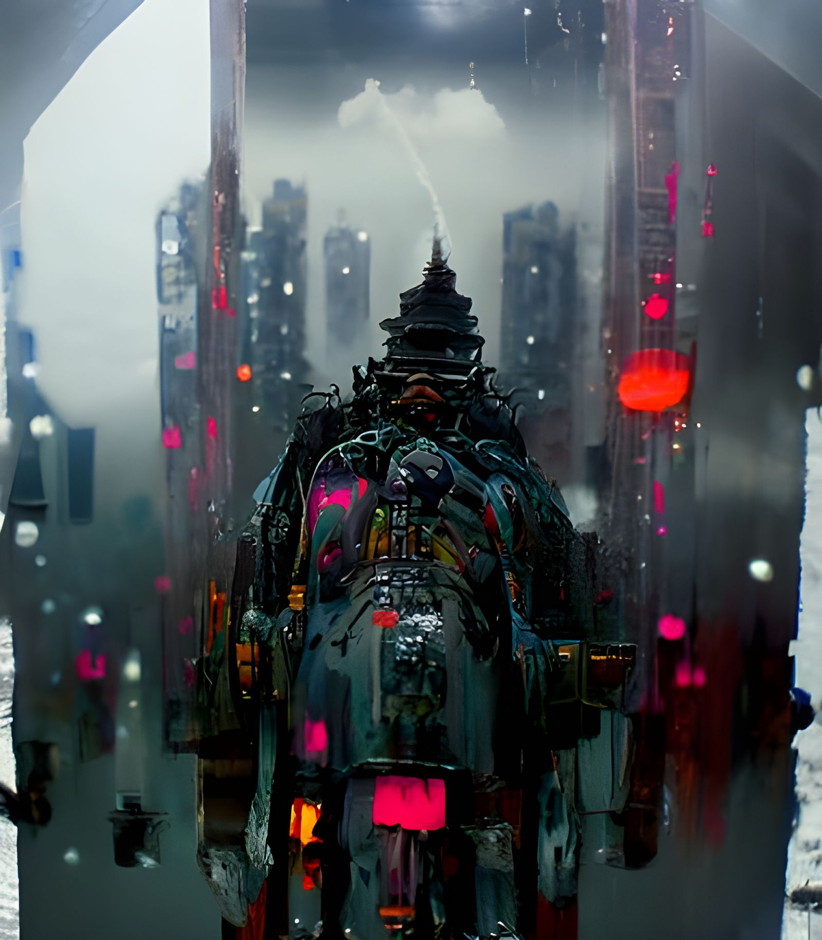 Beast in Rain: Ukiyo-e Cyberpunk Style