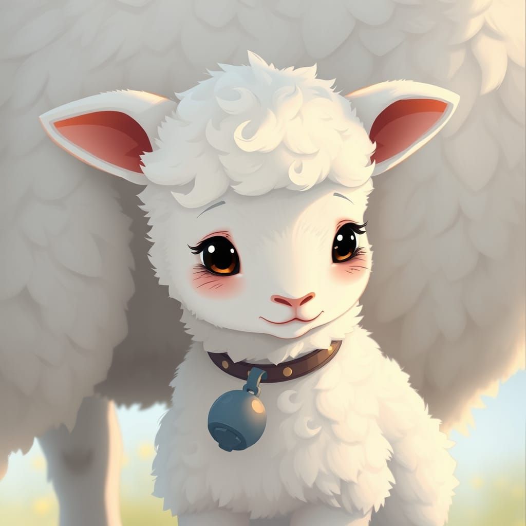 Timid Lamb Shelters with Mother: Anime Style