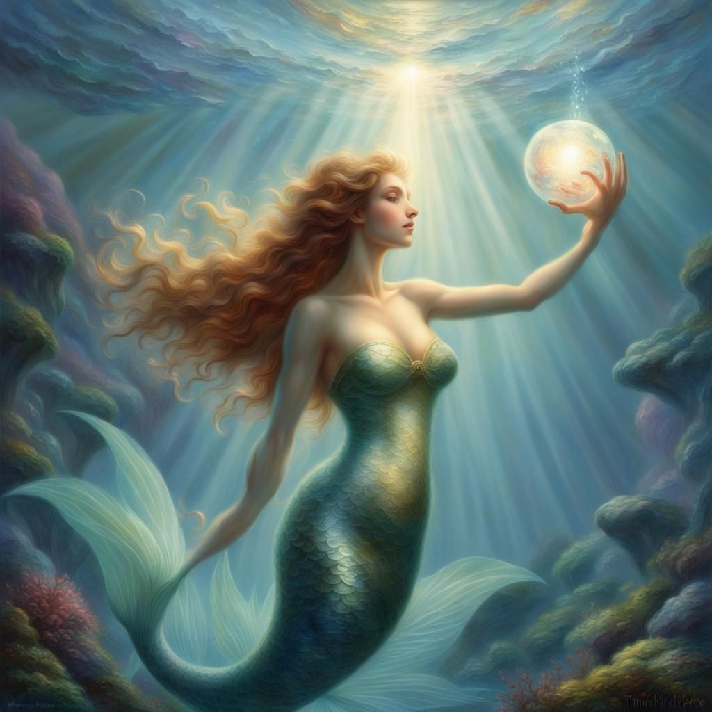 Underwater Mermaid Summons Light: Ethereal Fantasy Art