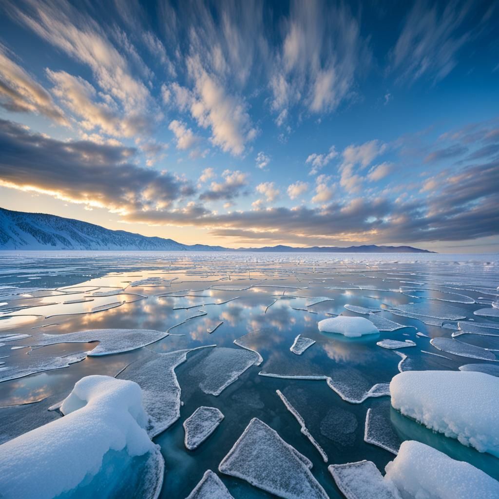 Frozen Lake Baikal at Dawn: High-Resolution Photography