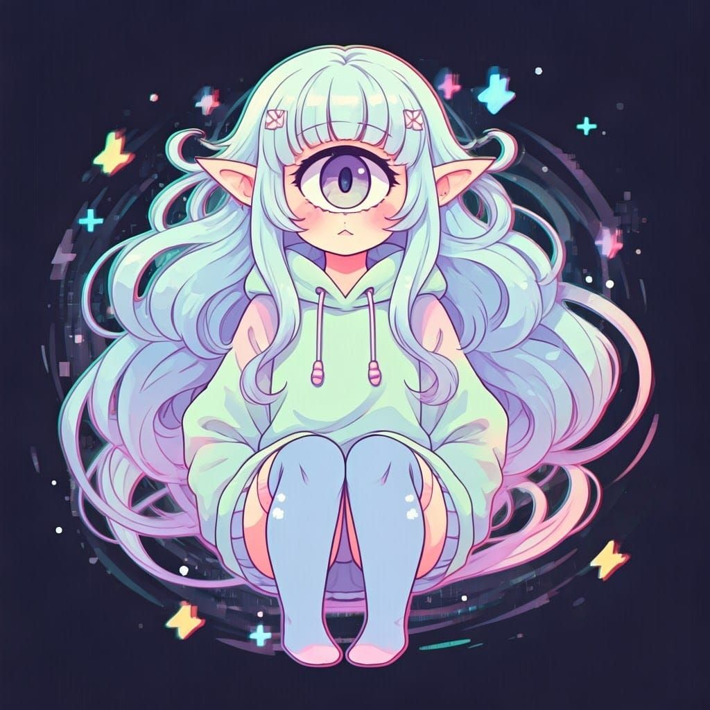 Kawaii Cyclops Girl in Vibrant Dreamy Aura