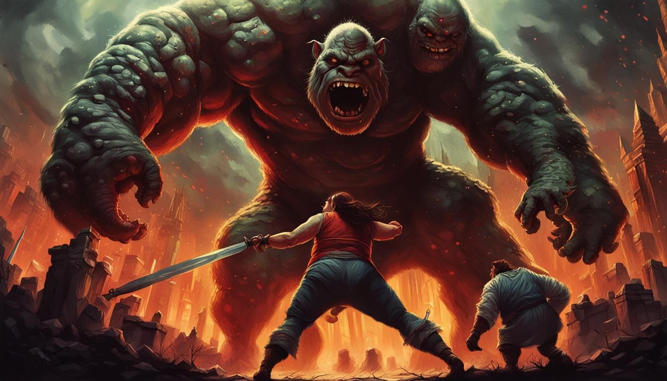 Dark Fantasy Fight Scene: Hero vs. Ogre