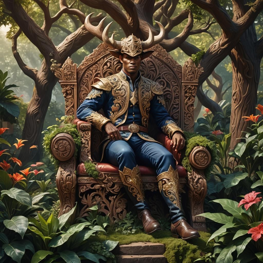 Bull Rider King on Garden Throne: Fantasy Art