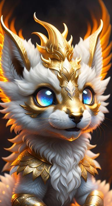 Opalescent Dragon Cub Face with Galaxy Eyes