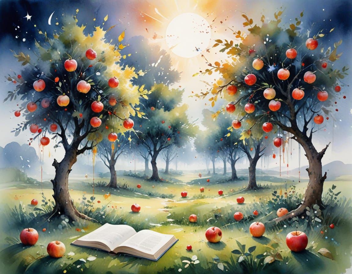 Stardust Orchard of Fables in Watercolour Style