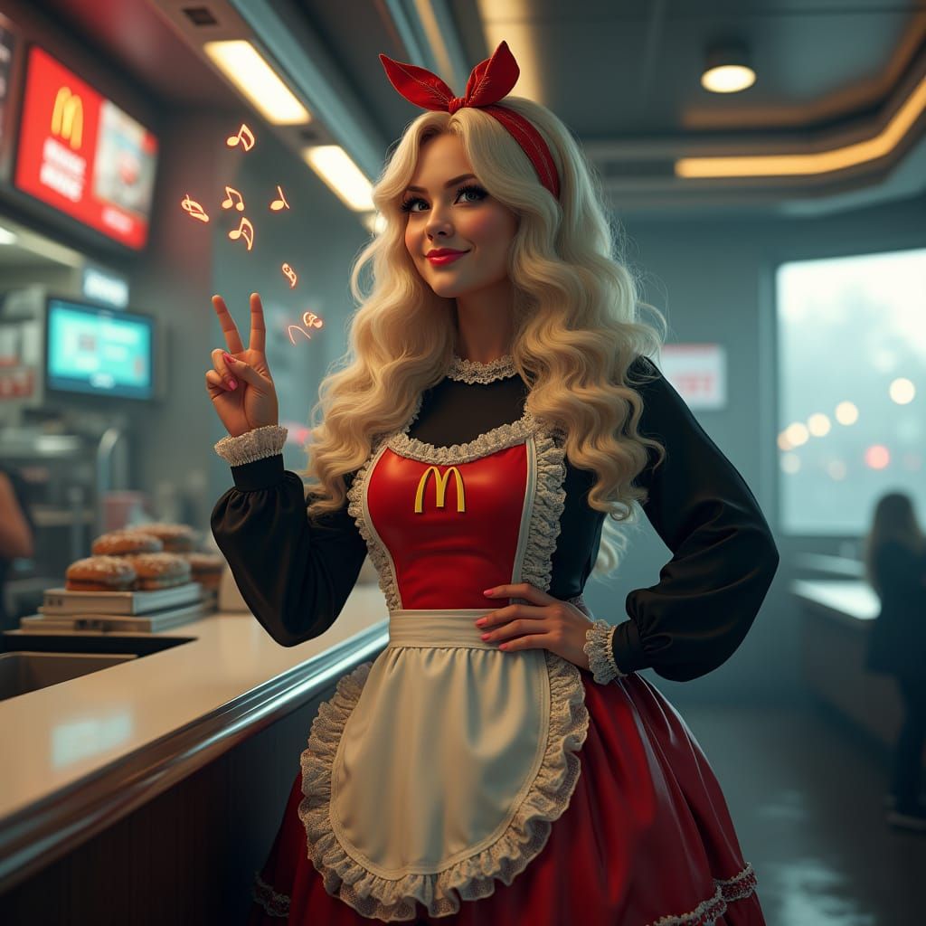 Modern Maid in Futuristic Pentagon McDonald's
