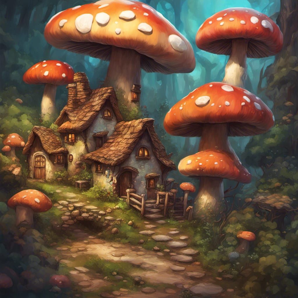 Hyperrealistic Mushroom Village Concept Art