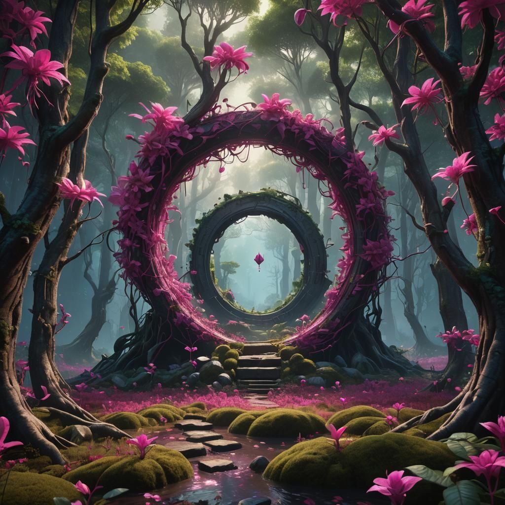 Fuschia Portal to Space in Fantasy Forest