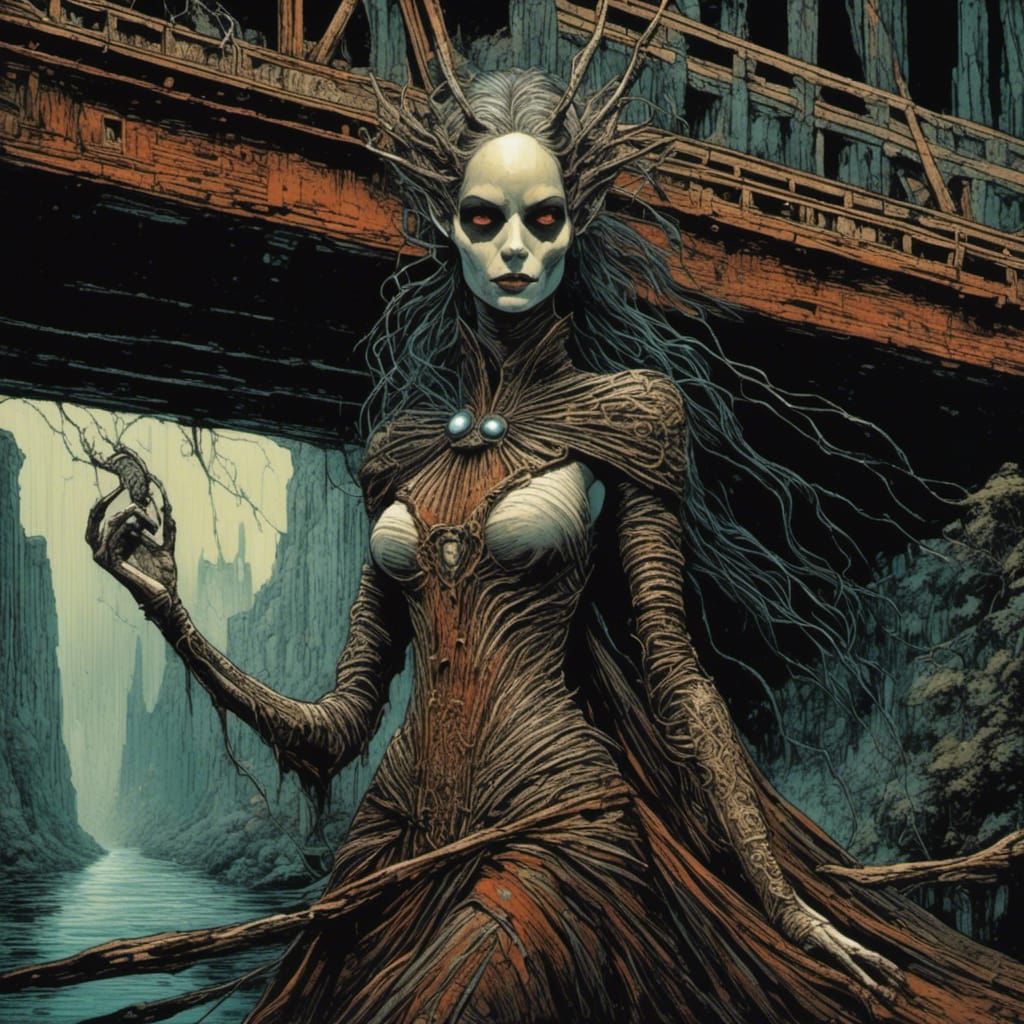 Ethereal Banshee Under Bridge in Haunting Artwork