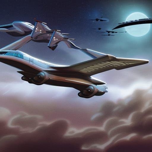 Futuristic Airplane Over Old City, Comic Book Art