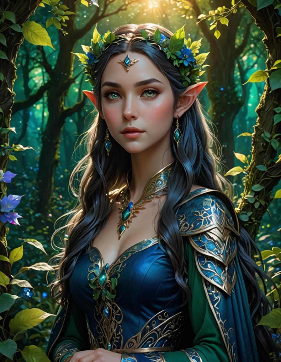 Luthien, Elf Goddess in Mystical Forest, Anime Art