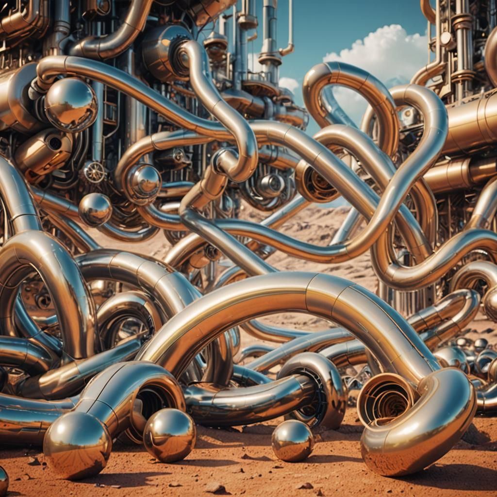 Surreal Sci-Fi Landscape with Colorful Tubes
