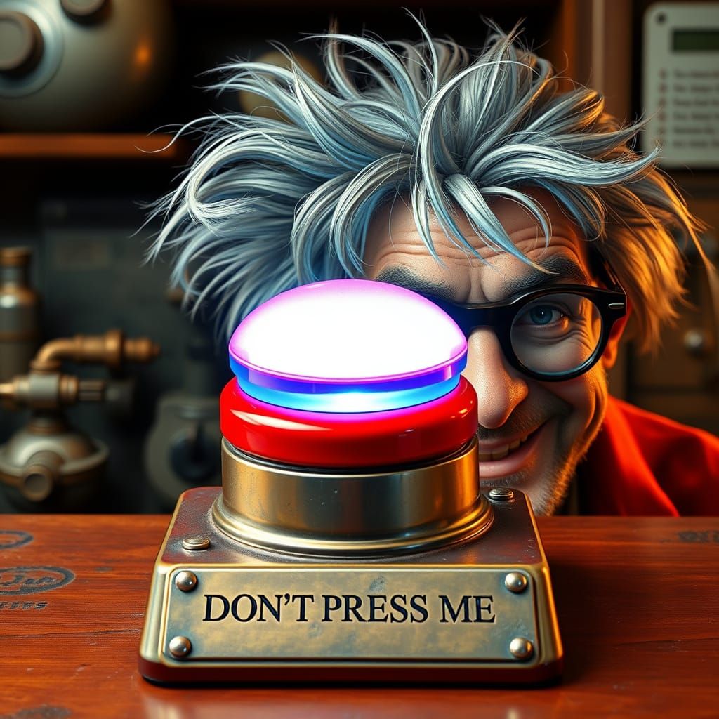 Steampunk Warning Button in Flickering Laboratory