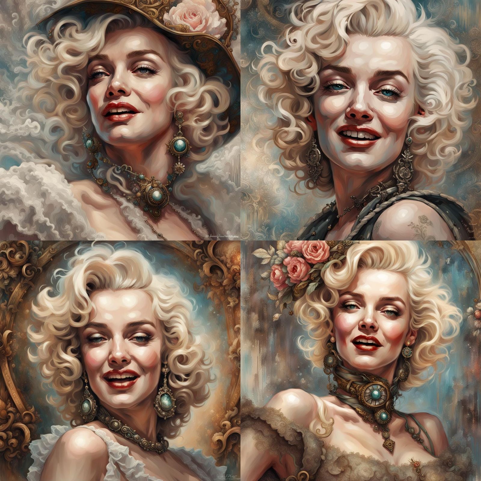 Marilyn Monroe Portrait in Rococo Steampunk Style