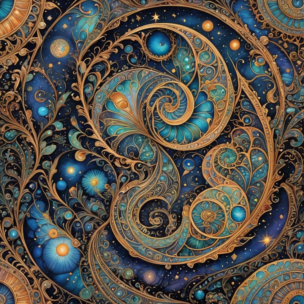 Opulent Nacreous Nautilus Design in Oil-Gouache Style