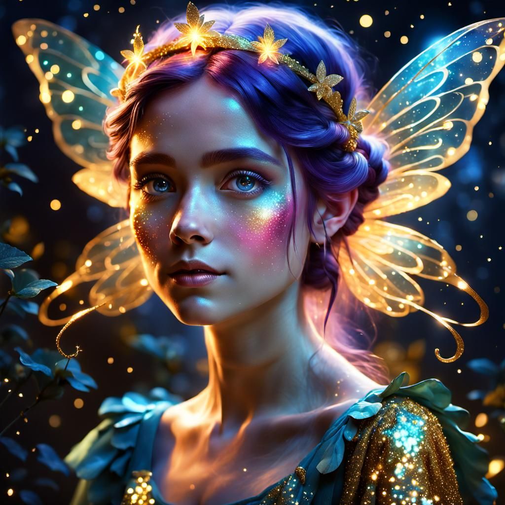 Ethereal Fairy Portrait with Golden Sparkles