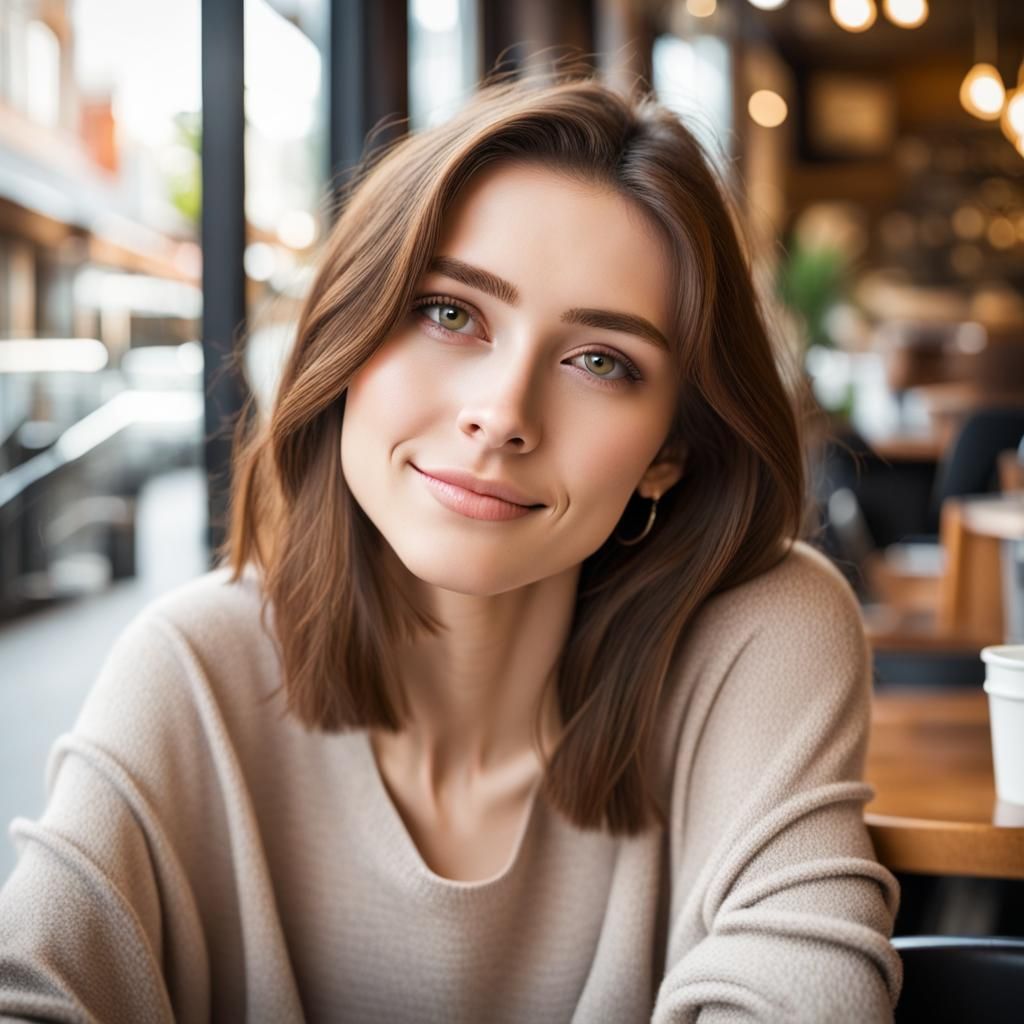 Woman Relaxing in Cafe: AI Generated Image