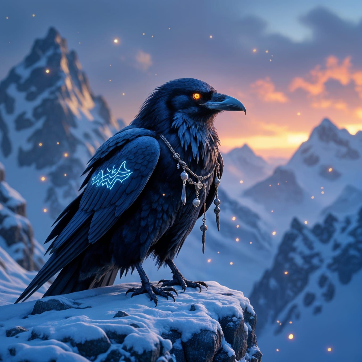 Mystical Raven on Mountain Ledge at Dawn