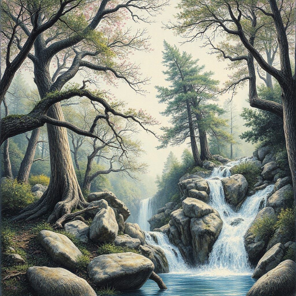 Magical Pencil Creates Fantastical Forest with Waterfalls