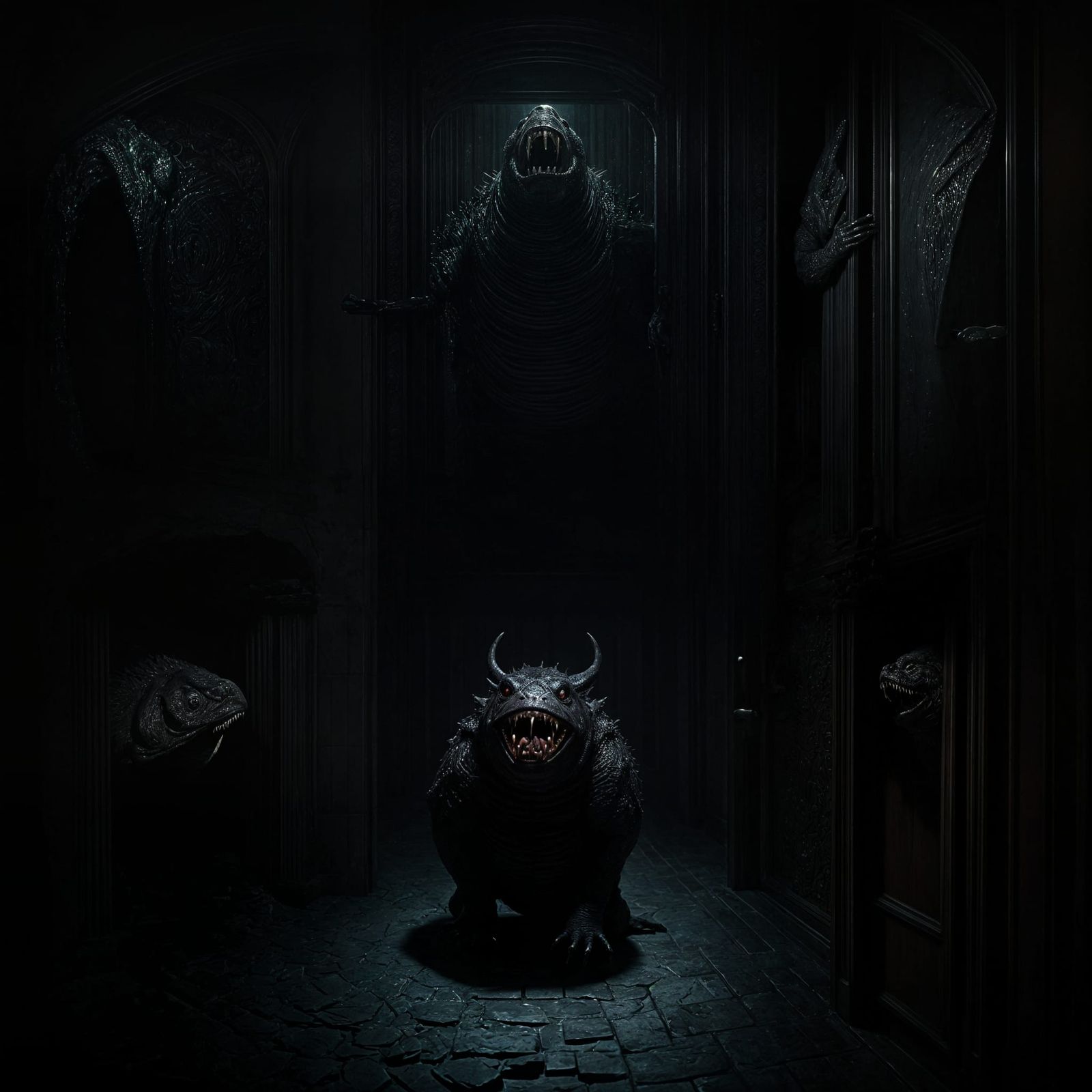 Nightmare Creature Squeezes Through Doorway